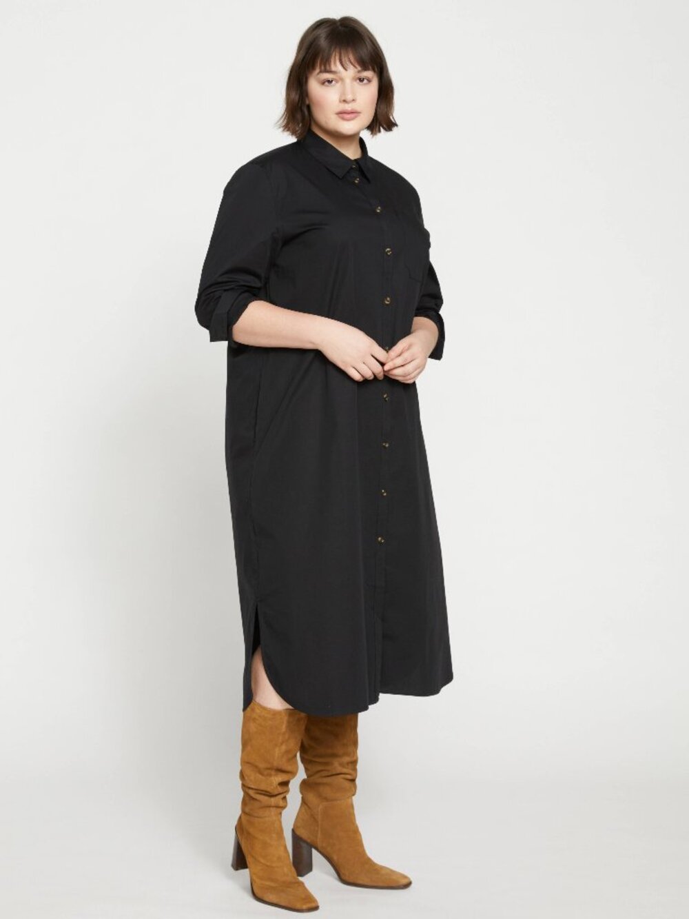 Odeon Stretch Poplin Shirtdress - Black
